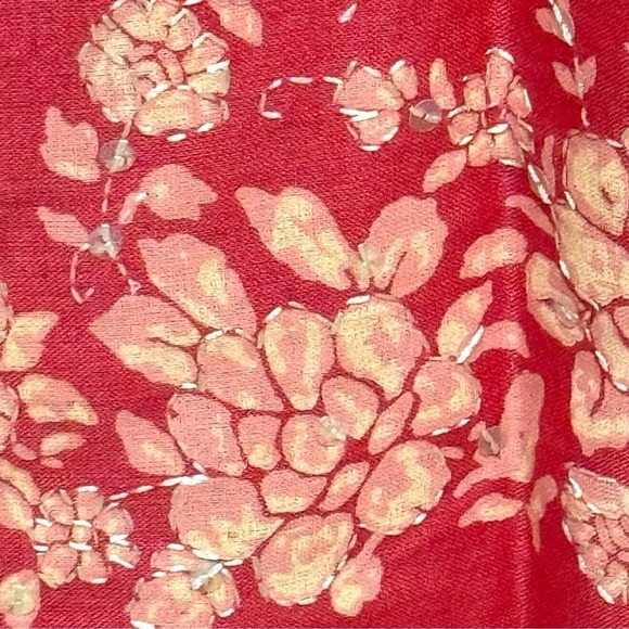 Ann Taylor Size 6 Pink Coral Linen Maxi Skirt Floral Embroidered Beaded Hem‎ - Picture 6 of 11